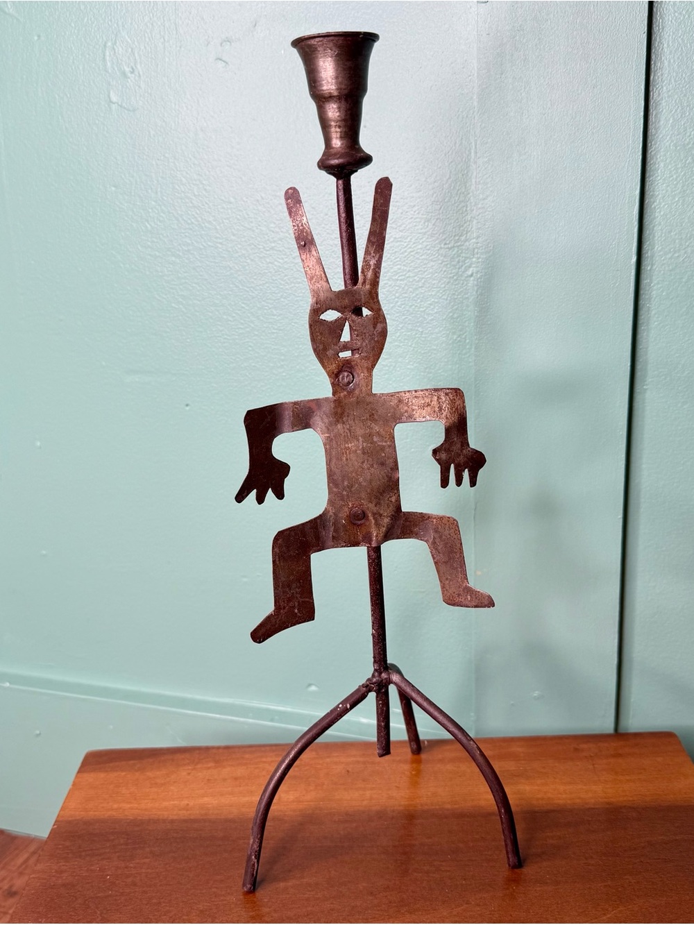 Metal Folk Art Candelabra Taper Candle Holder Tripod Devil Man Donnie Darko Goth